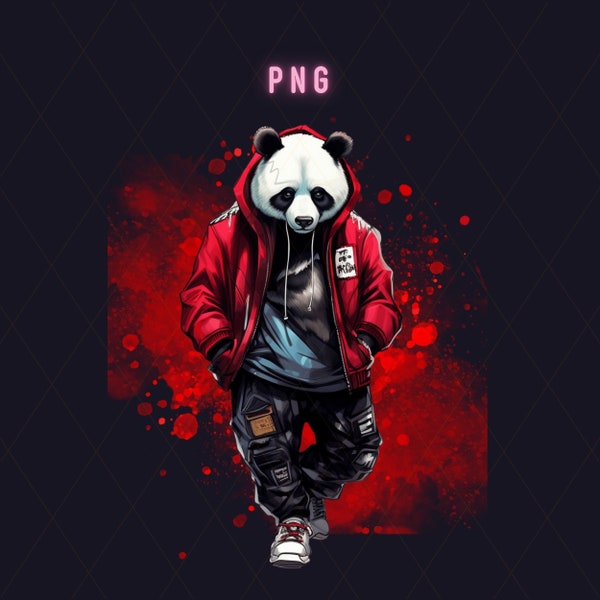 Panda Hip Hop Red  png, Colorful t-shirt designs, panda sublimate designs, urban design, hip hop png, urban style, dtf designs, dtf png,