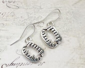 Vampire Teeth Earrings : Silver Halloween Goth Jewellery