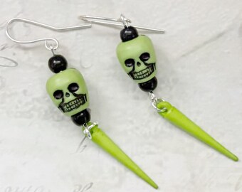 Skull & Spike Earrings, Bright Colourful Alternate Goth Punk Jewellery