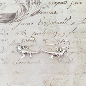Tiny Dinosaur Earrings, Dinosaur Earrings, Silver Dinosaur Earrings, Velociraptor, Dinosaur Gifts, Dangly, Raptor, Dangly Drop Earrings