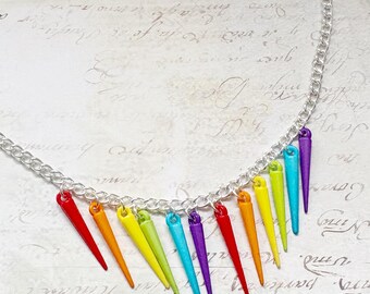 Colourful Spike Necklace: Silver Chain Choker LBGT Jewellery