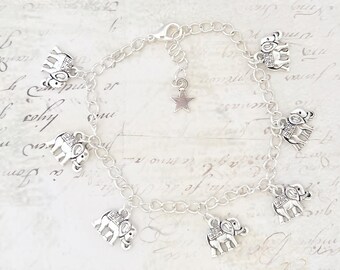 Silver Elephant Charm Bracelet: Adjustable Animal Jewellery