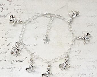 Silver Monkey Charm Bracelet: Adjustable Animal Jewellery