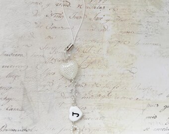 Personalised White Pearl Phone Charm: Bow, Heart, Initial