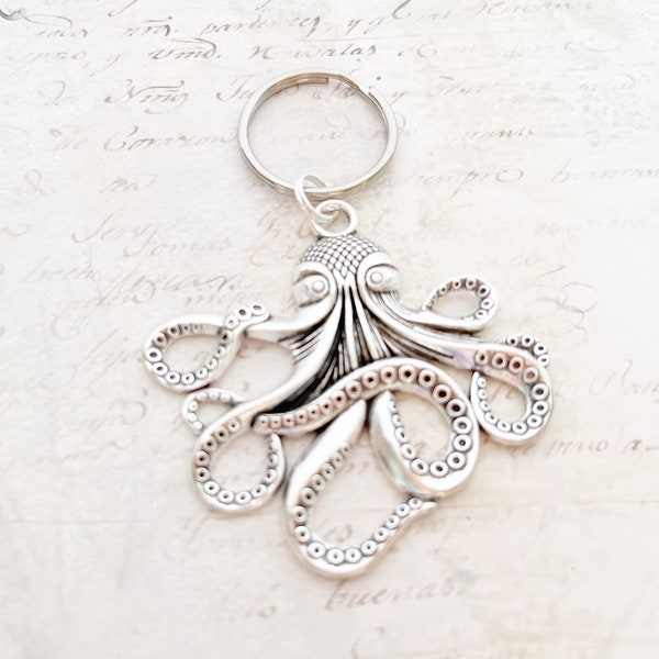 Octopus Keyring, Large Octopus, Octopus Gifts, Octopus Keychain, Steampunk Gifts, Octopus Key Fob, Octopus Lover, Steam Punk, Sea Creature