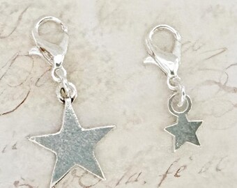 Star Clip On Charms: Silver Bag Zipper Pulls, Stitch Markers (Set of 2)