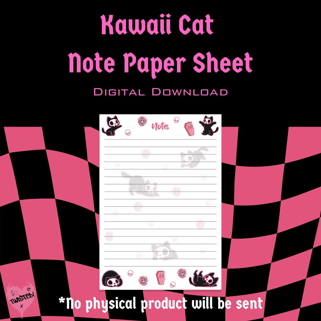 Kawaii Cat Note Paper | Witchy Stationary | Cat Journal | Digital ...