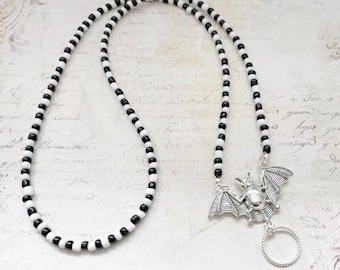 Bat Glasses Chain Lanyard: Vampire Goth Sunglasses Necklace, Striped Emo Specs Holder