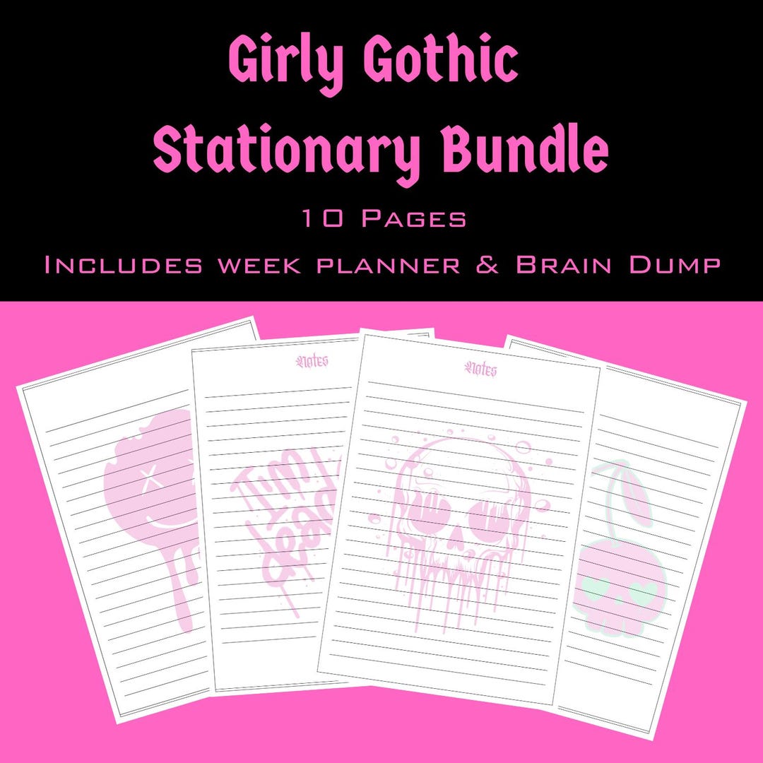 Notepad Template Goth Simple Girly Gothic Stationary Bundle | Pink Skulls Planner | Printable Note ...