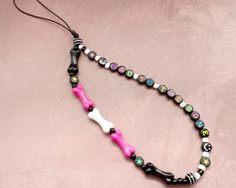 Bad to the Bone Phone Charm | Gothic Phone Strap | Funky Mobile Accessory | Pop Culture | Lyrics