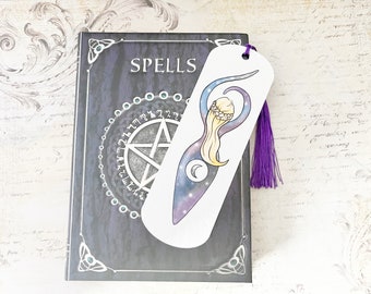 Moon Goddess Bookmark: Pagan Wiccan Gift with Purple Tassel