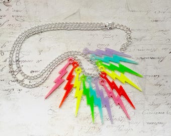 Colourful Lightning Bolt Necklace: Silver Chain Choker LBGT Jewellery