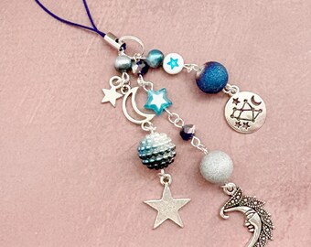 Celestial Phone Charm | Moon Mobile Accessory | Blue Star Phone Strap | Constellation Gifts | Witchy Jewellery | Whimsigoth Jewelry
