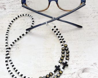 Custom Elder Goth Glasses Chain: Stripe Emo Sunglasses Necklace, Specs Holder