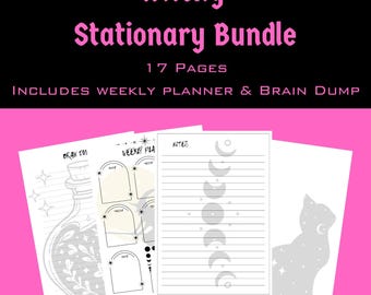 Witchy Stationary Bundle  | Witch Journal | Printable Note Paper | Planner Inserts | Gothic Stationary | Digital Download