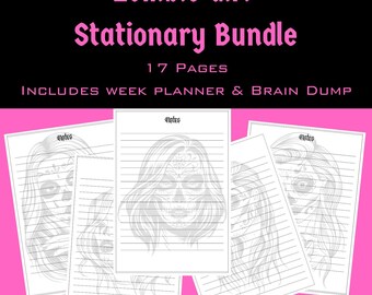 Zombie Girl Stationary Bundle  | Journal | Halloween Printable Note Paper | Weekly Planner | Gothic Stationary | PDF Digital Download
