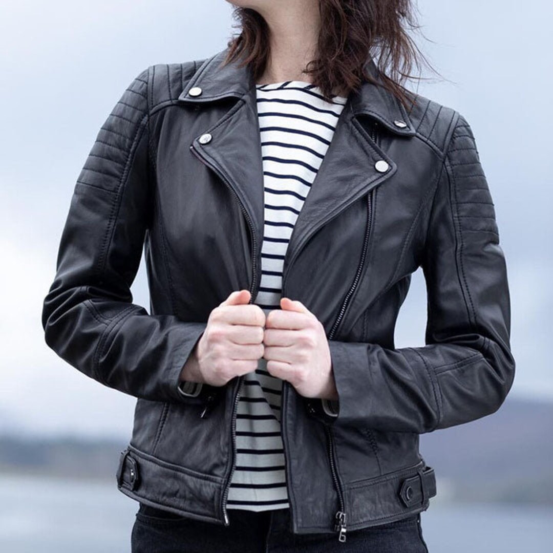 Millie Women's Leather Biker Jacket in Black Etsy