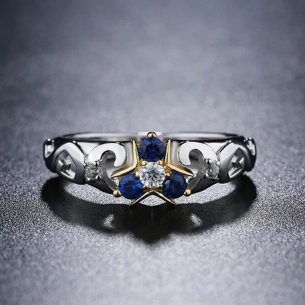 Triforce Zora's Sapphire Spiritual Stone Diamond / Moissanite Custom Ring 18K Gold Legend of Zelda Inspired Ring Video Game Engagement Ring