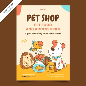 Hand drawn pet shop poster template