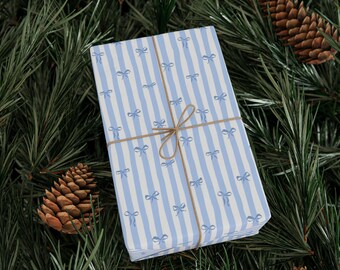 Pastel Blue Bow Gift Wrap – Coquette Present Wrapping Paper