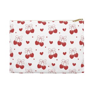 Cherry Love Accessory Pouch, Cute Cherry Travel Pouch, Gift for Her, Valentine&#39;s Day Gift, Cherry Print Zip Pouch, Stylish Storage Bag