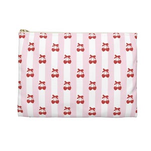 Cute Pink Cherry Travel Pouch, Coquette Pink Travel Bag, Cherry Print Accessory Bag, Gifts for Her, Romantic Gifts, Pink Cherry Travel Pouch