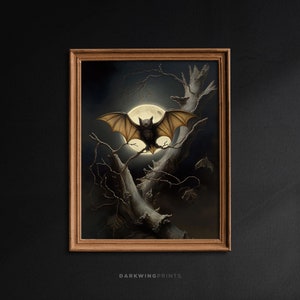 Gothic Bat, Dark Cottagecore Wall Art, Spooky Wall Decor, Dark Academia Art Prints, Gothic Room Decor, Academia Oil Painting Aesthetic - G8