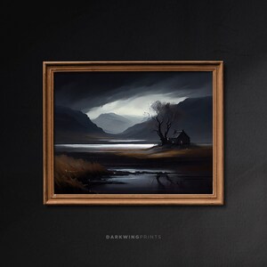 Vintage Moody Lake Landscape Wall Art, Dark Scenery Oil Painting Printable, Dark Academia, Rustic Print Digital Download - G120