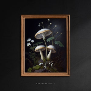 Dark Botanical Mushrooms Decor, Goblincore Aesthetic Oil Painting, Dark Cottagecore Print, Witchy Wall Art, Moody Vintage Poster / G40