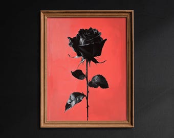 Moody Dark Rose Flower, Dark Academia Romantic Roses Wall Decor, Pink Background Dark Cottagecore Gothic Art, Vintage Floral Printable -G510