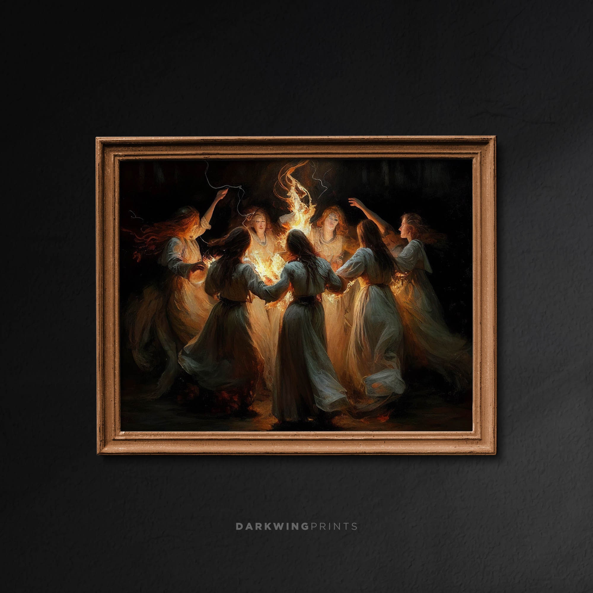 Fire Dance Wall Art, Nymphs Witches Dancing, Gothic Painting, Dark ...