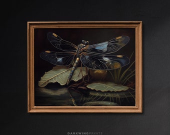 Moody Dragonfly Printable Wall Art, Dark Academia Artwork, Cottagecore Decor, Moody Wall Decor, Insect Print, Dragonfly Poster - G216