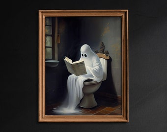 Ghost on Toilet, Ghost in Bathroom Print, Dark Academia, Vintage Poster, Art Poster Print, Halloween Decoration, Gothic Victorian - G272