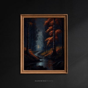 Floresta de outono, estética bruxa, pôster vintage, cottagecore escuro, academia escura, pintura clássica, impressão de pôster de arte, goblincore - G313