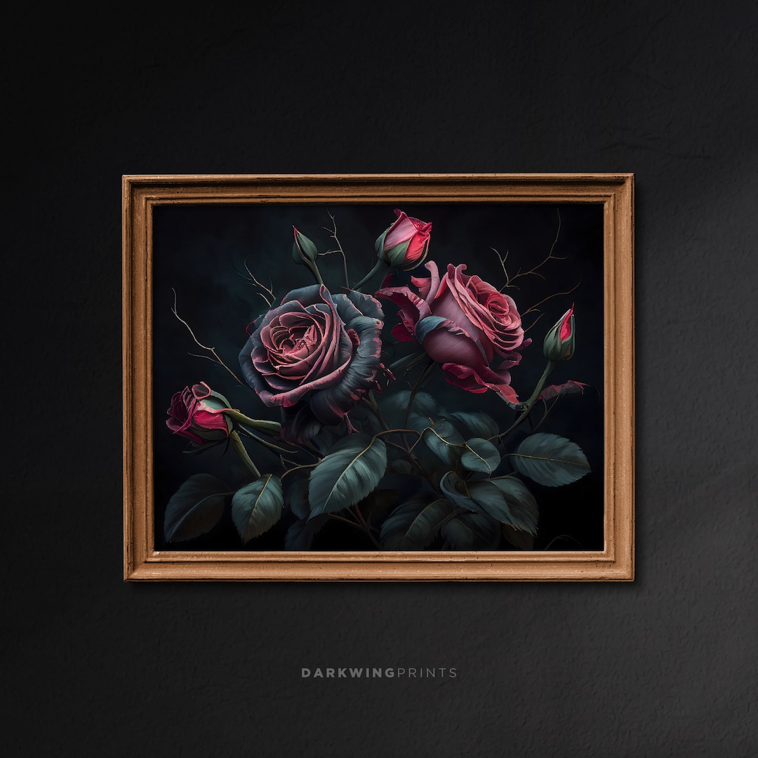 Dark Floral Still Life Printable Wall Art, Antique Roses Oil Painting ...