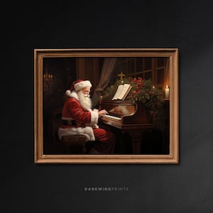 Santa Playing Piano, Vintage Christmas Academia Wall Art, Piano Digital Oil Painting, Christmas Decor Winter Music Wall Art Decor - G379