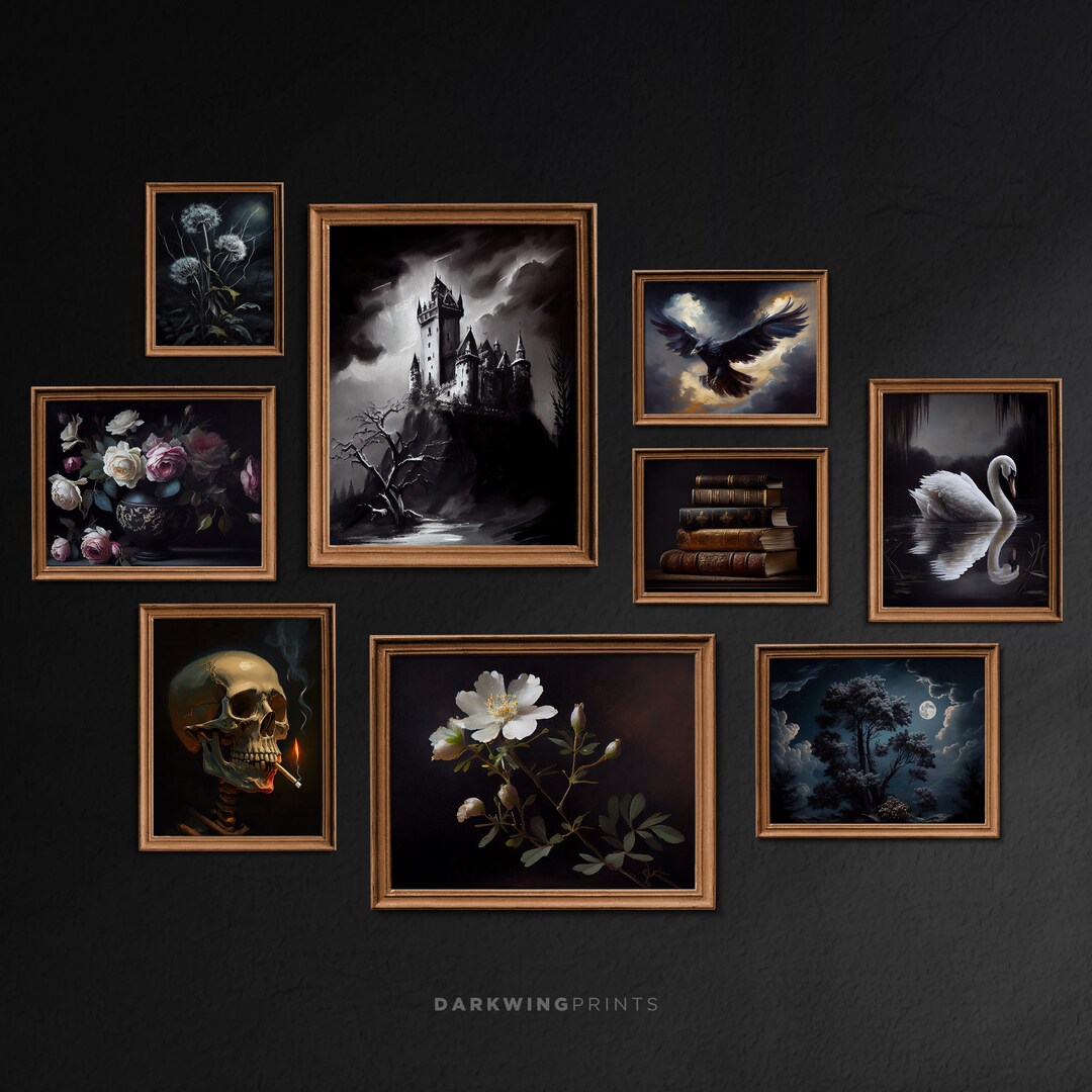 Dark Academia Gallery Wall Print Set of 9, Vintage Moody Art, Dark ...