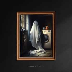 Gespenst am Wäschetag, dunkles Badezimmer romantisches Gespenst Dekor, Halloween Wandkunst, Gespenst Wäsche druckbare Art Poster, Spooky Ghost Print - G327