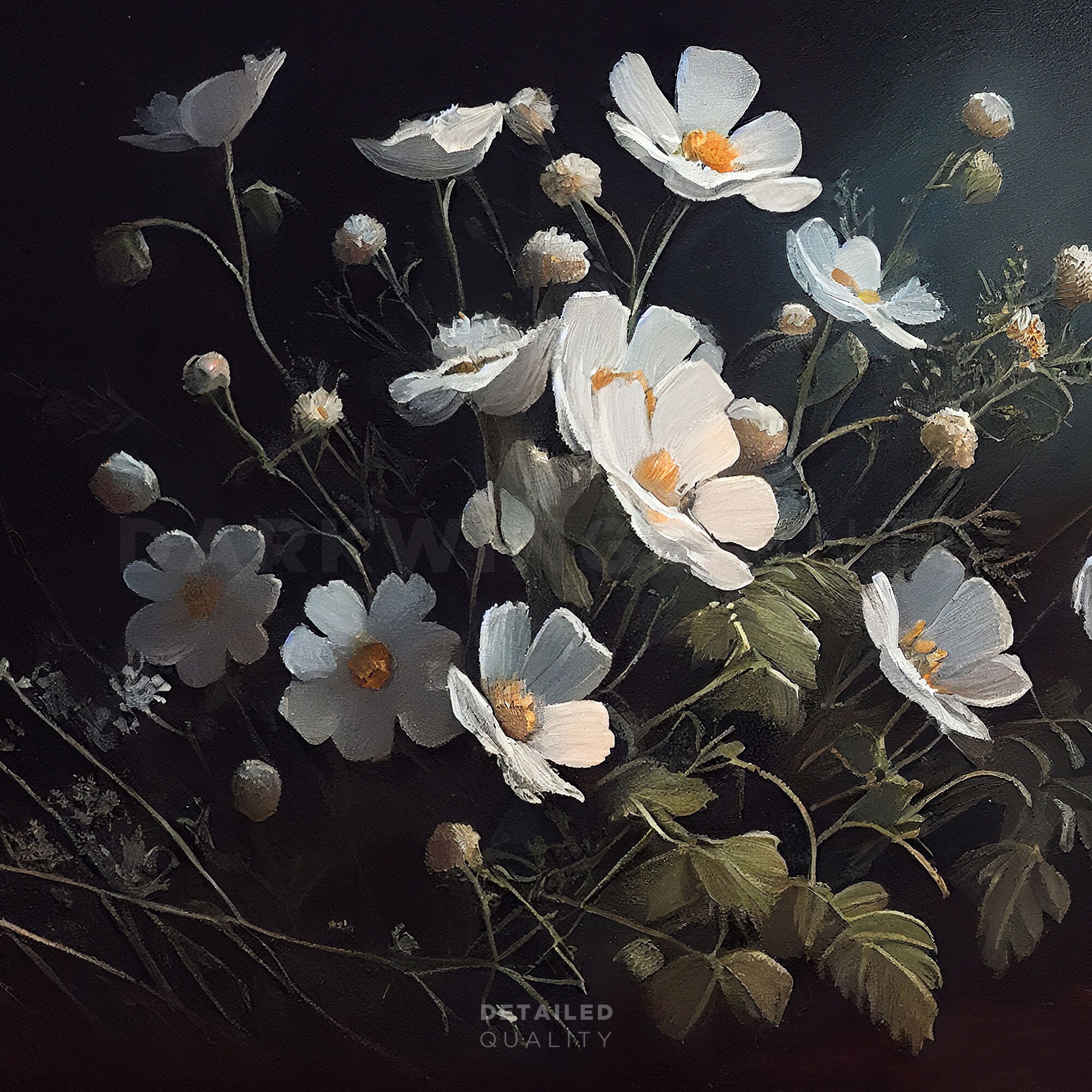 Vintage Wildflower Painting Print Moody Floral Wall Art Dark Etsy