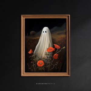 Botanical Ghost in a Wildflower Field, Halloween Decor, Dark Academia, Gothic Painting, Ghost Print, Art Poster Print, Vintage Poster - G281