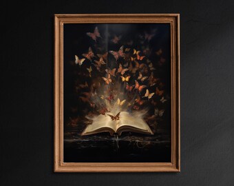 Bookish Wall Art Print, Moody Victorian Library Wall Art, Book Lover Gift, Reading Nook Painting, Book Club Print, Dark Academia Decor -G513