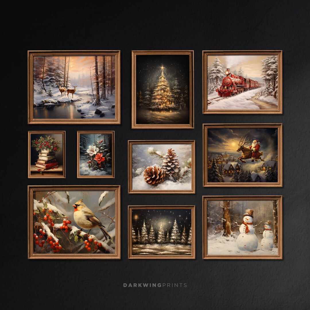 Rustic Snowy Gallery Wall Art Set, Christmas Winter Print, Set of 10 ...