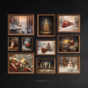 Rustic Snowy Gallery Wall Art Set, Christmas Winter Print, Set of 10 Prints, Vintage Christmas Decor, Printable Winter Holiday Decor - G504