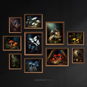 Cozy Cottagecore Print Set - Woodland Wall Art, Mushroom Decor, Vintage Animals, Botanical Oil Painting, Instant Download / G240
