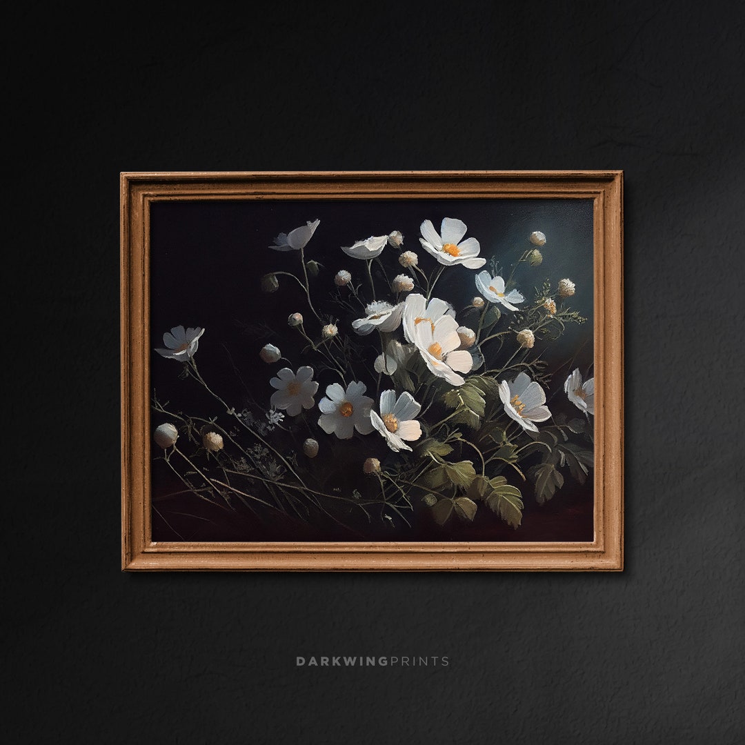 Vintage Wildflower Painting Print, Moody Floral Wall Art, Dark Academia ...