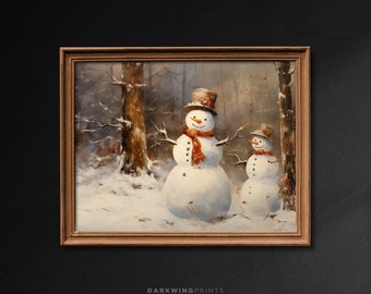 Décor de bonhommes de neige, Art mural de Noël, Décoration d’hiver, Art de Noël vintage, Décoration de Noël numérique, Décor de Noël rustique - G429