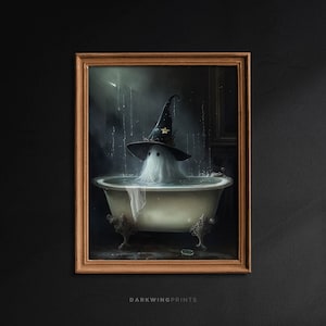 Hexe Geist in der Badewanne, Gothic Hexe Malerei, Gespenst Badezimmer Druck, Halloween Dekor, Dark Academia, Vintage Art Poster Print - G322