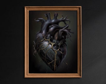 Black Anatomical Heart Art Print, Pessimistic Witch Heart, Dark Academia, Art Poster Print, Gothic Victorian, Vintage Poster - G346