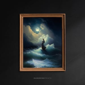 Celestial Mermaid, Antique Mermaid Wall Art, Ocean Print, Vintage Mermaid Oil Painting, Fantasy Downloadable Art, Dark Cottagecore - G348