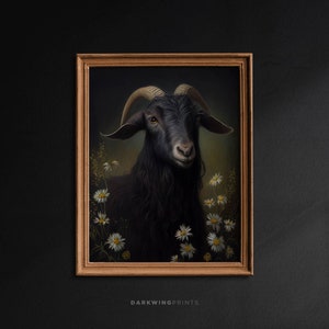 Gothic Black Phillip Goat, Vintage Style Animal Wall Art, Victorian Wall Art, Botanical Moody Art, Dark Academia, Art Poster Print - G349